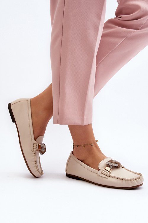 Жіночі шкіряні мокасини з декором Laura Messi 2761 Бежеві