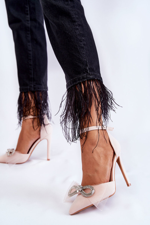 Елегантні човники на шпильці з бантом бежеві Hettie