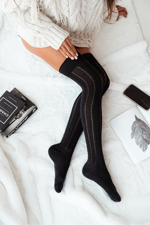 Жіноче мереживне плетіння чорного кольору до колін