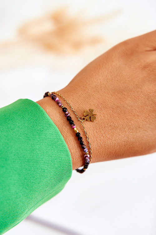 Жіночий браслет з бісером чорно-золотий