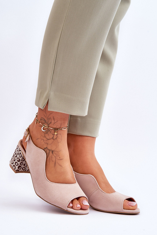 Жіночі замшеві босоніжки на підборах Maciejka 05870-04 Бежеві