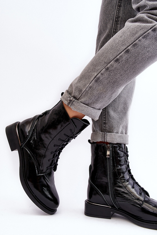 Зручні лаковані утеплені черевики чорні Lemar Revin