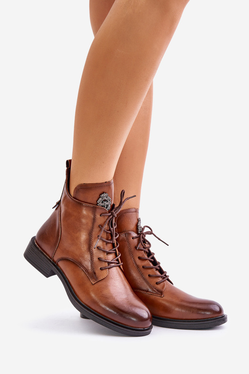 Утеплені ботильйони на плоскій каблуці з декором Camel Leonise