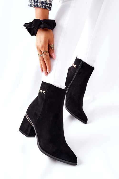 Жіночі замшеві чоботи на каблуці чорні One Step