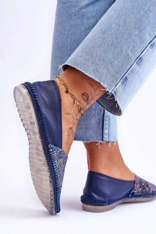 Жіночі шкіряні балетки Maciejka 01930-103 Темно-сині