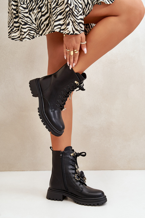 Жіночі робочі черевики з екошкіри на шпильках чорні Rianael