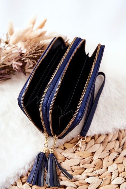 Великий стьобаний гаманець із застібками темно-синього кольору