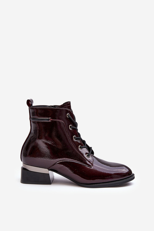 Жіночі лаковані чоботи на шнурівці з підкладкою з штучного хутра бордового кольору Achonia