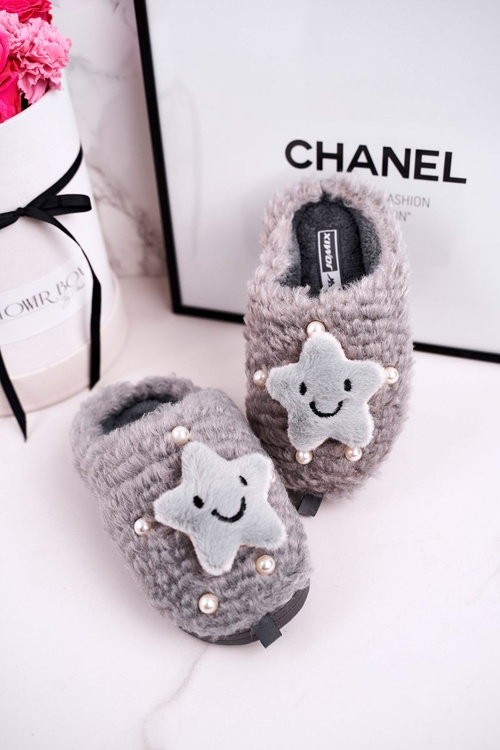 Дитячі утеплені домашні тапочки сіра маленька зірка