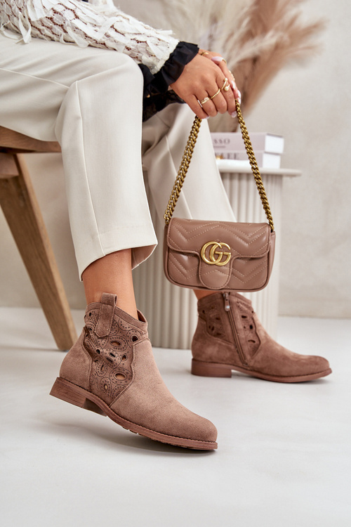 Коричневі жіночі ботильйони з вирізом і блискавкою S.Barski HY42-081