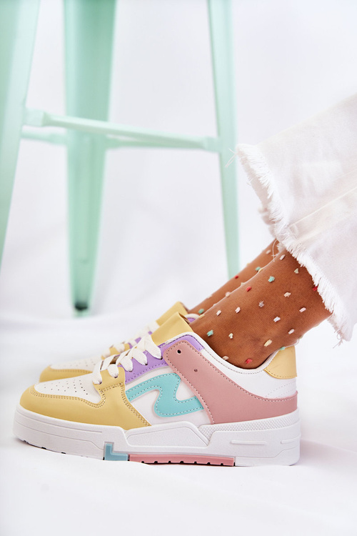 Жіночі спортивні шкіряні туфлі біло-жовті Francis