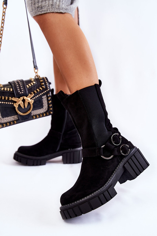 Жіночі замшеві теплі черевики Workers Black Brinnon