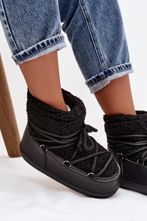 Жіночі зимові черевики з овчиною тип шнурки Чорний Belira