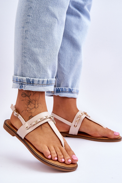 Жіночі босоніжки з ланцюжком бежеві Jessica