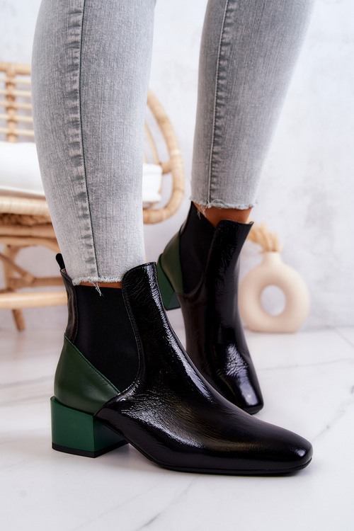 Чорно-зелені шкіряні чоботи на стовпі Kailey