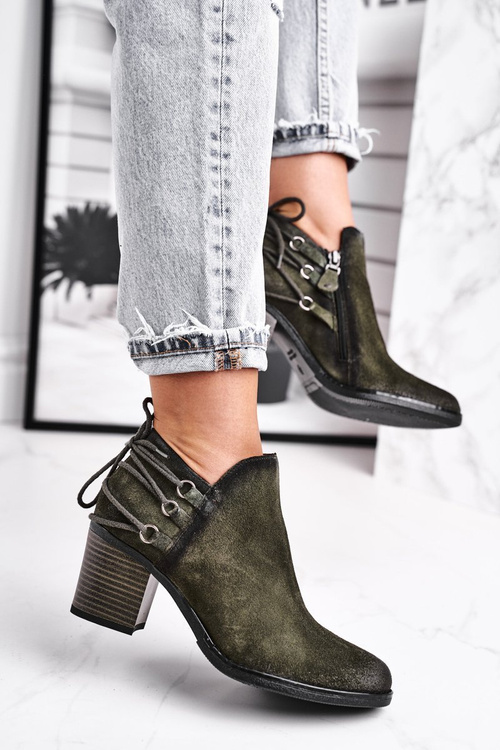 Чоботи жіночі на підборах Maciejka Leather Olive 04812-24