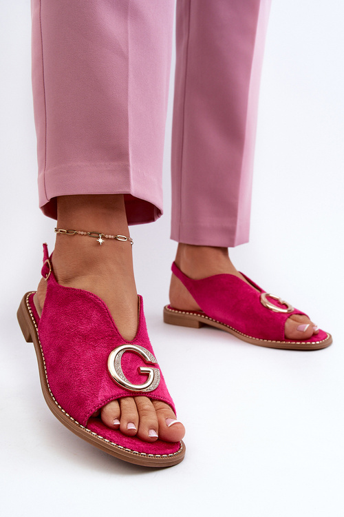 Елегантні жіночі босоніжки з екозамшевим декором S.Barski KV27-058 Фуксія