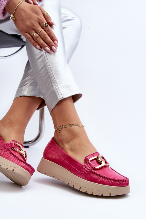 Шкіряні мокасини на платформі Zazoo з декором кольору фуксії
