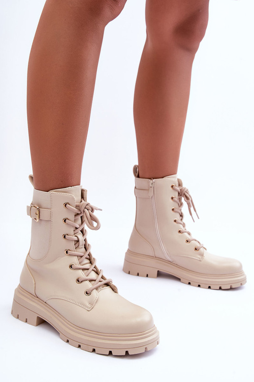 Жіночі шкіряні ботильйони бежеві Chrezy