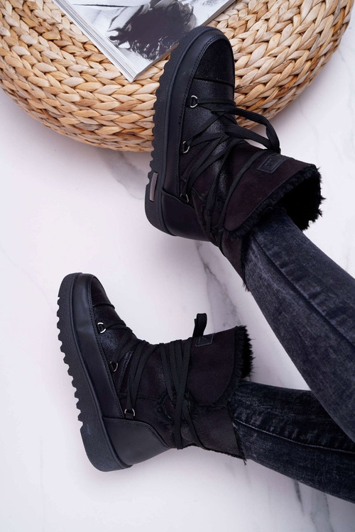 Жіночі утеплені флісові зимові черевики чорного кольору Fereni