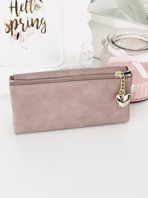 Великий жіночий гаманець з брелоком у формі сердечка, пудрово-рожевий