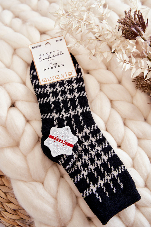 Жіночі теплі шкарпетки решітка чорно-білі