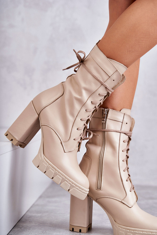 Жіночі шкіряні чоботи на платформі бежеві Edna