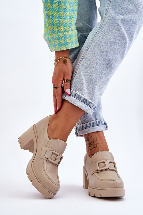 Елегантні туфлі на опорі З Срібним Орнаментом Beige Harmell