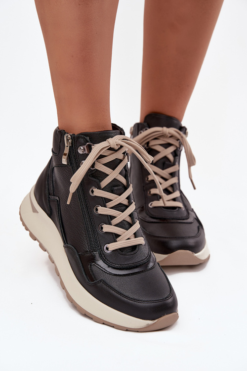 Жіночі спортивні чоботи на платформі з натуральної шкіри Zazoo Z1239 Чорні