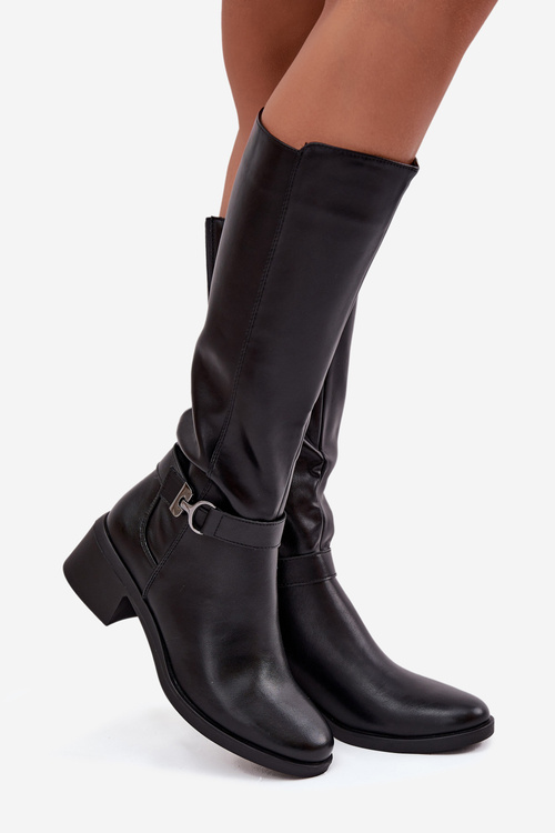 Ocieplane жіночі чоботи на підборах з ремінцем Sergio Leone KZ25826 чорні