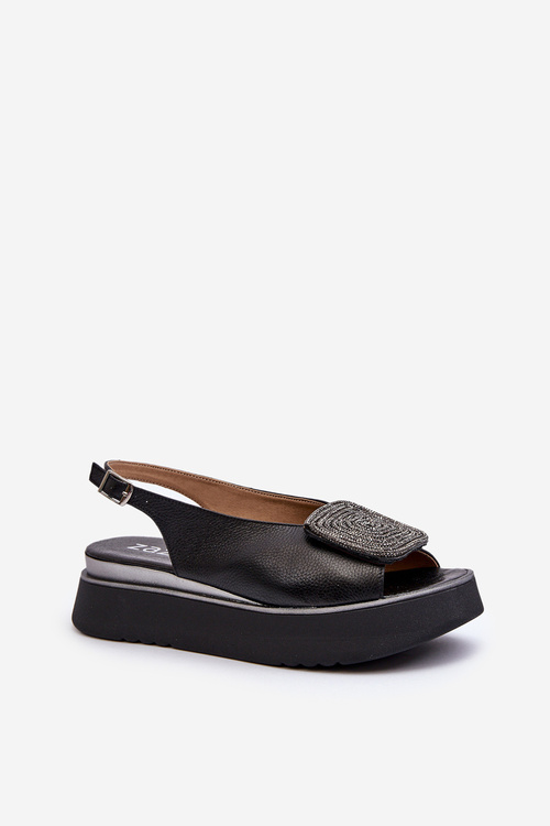 Чорні шкіряні жіночі босоніжки на платформі з прикрасами Zazoo 1786