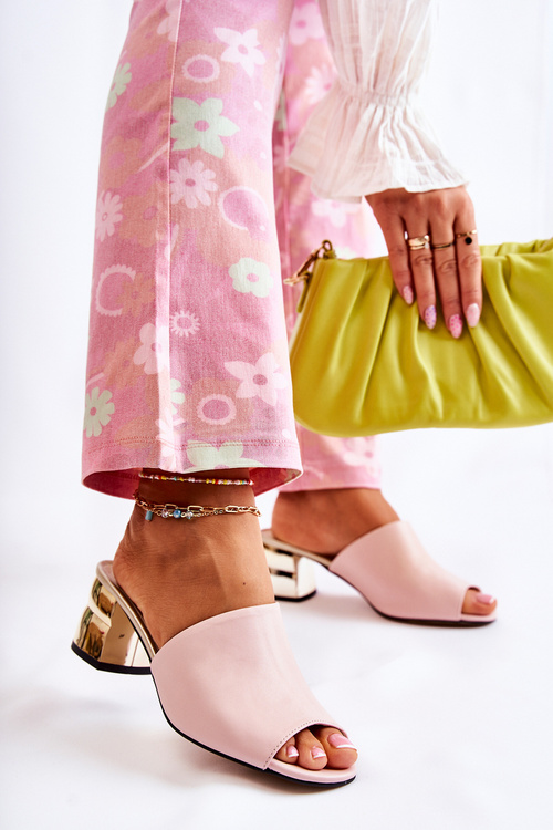 Шкіряні жіночі тапочки на каблуці Рожевий Перрі