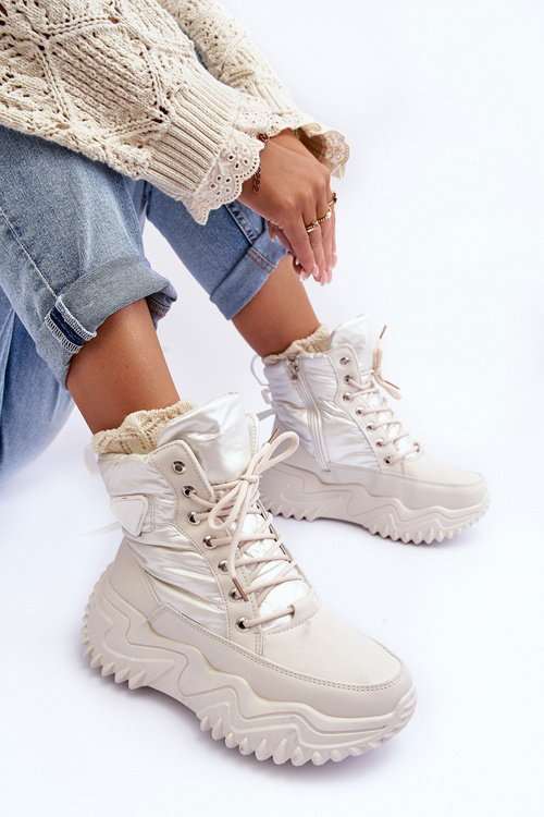 Чоботи утеплені на масивній платформі світло-бежеві Lanleh