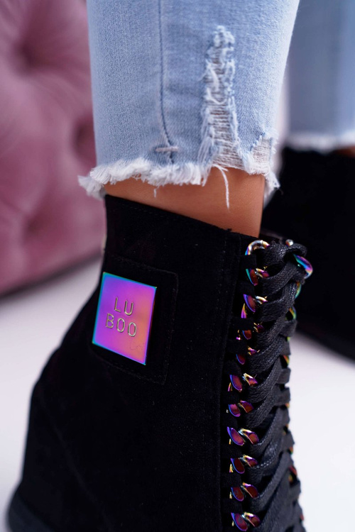 Жіночі чорні замшеві кросівки Lu Boo з райдужними ланцюжками Monica