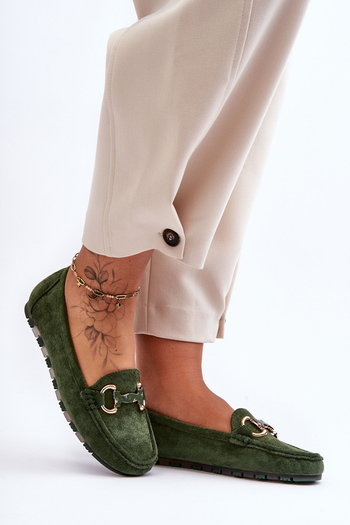 Жіночі замшеві мокасини з орнаментом Зелена Діонір