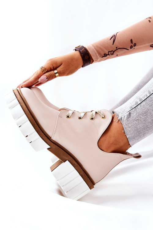 Шкіряні багаторівневі чоботи з вирізом, бежеві Kaxo