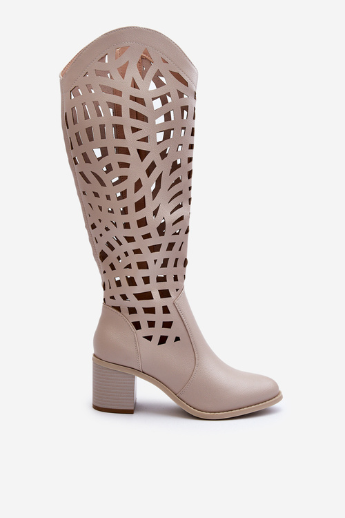 Чорні ажурні чоботи на підборах Pinkema