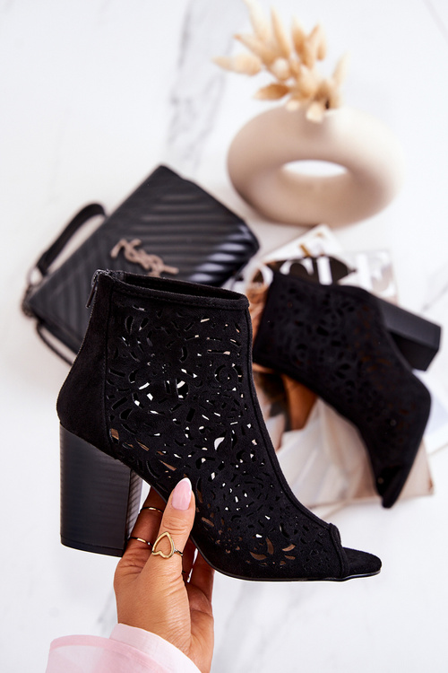 Ажурні чоботи на шпильці Чорні Бретань