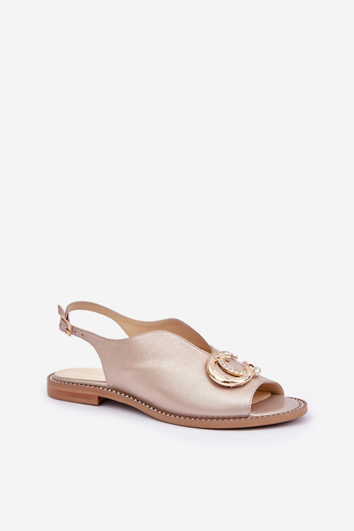 Шкіряні Сандалі На Плоскому Каблуці З Декором Лаура Мессі 2865 Золоті