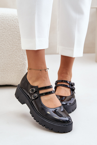 Лаковані жіночі лофери на бретелях Чорні Rialuna