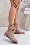 Утеплені ботильйони зі складкою на низькому каблуці Бежеві Elletinnia