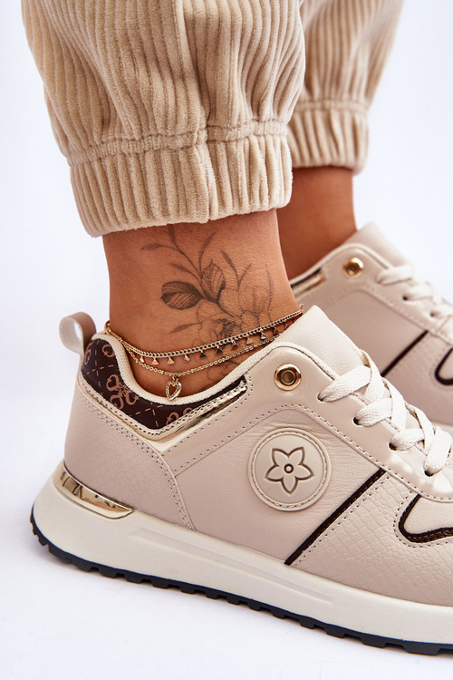 Модне шкіряне спортивне взуття бежево-коричневого кольору Rachel