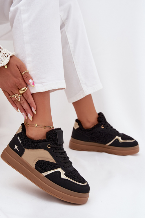 Жіночі Кросівки на Платформі з Овечою Шерстю Чорні Frelina