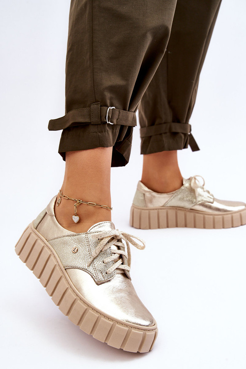 Шкіряне взуття на платформі Zazoo 10128 золото