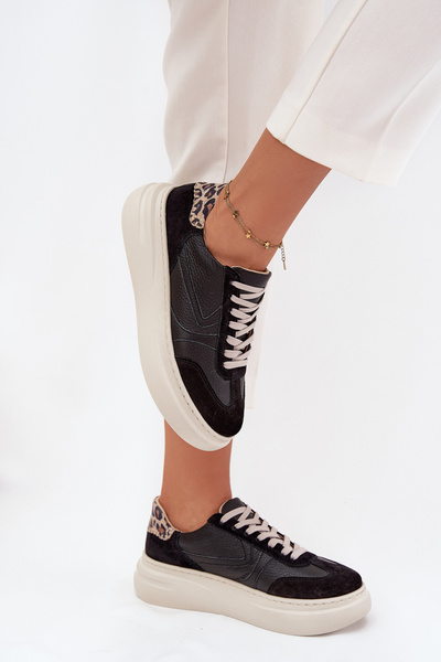 Шкіряні жіночі кросівки на платформі Panterka Zazoo N1263 Чорні