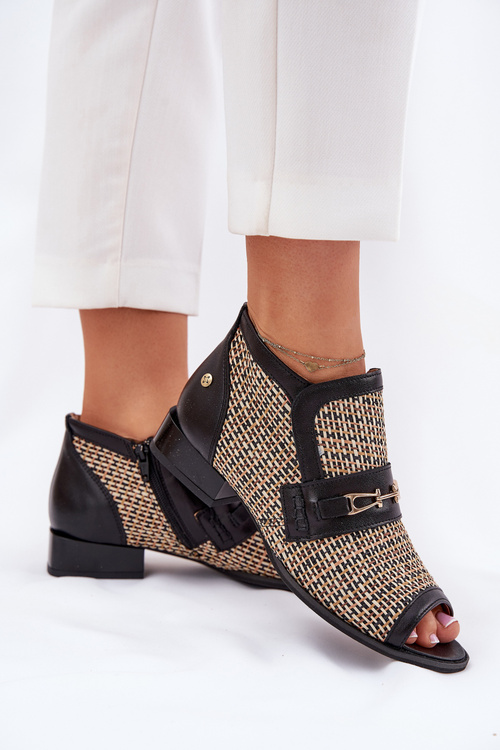 Шкіряні Жіночі Черевики З Відкритими Пальцями Maciejka Чорно-Бежеві 06934-39/00-1