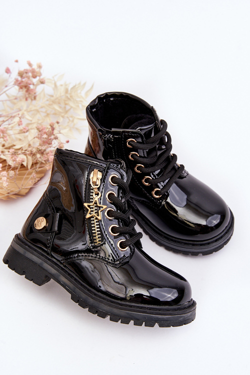 Ботильйони жіночі лаковані на блискавці чорні Felori