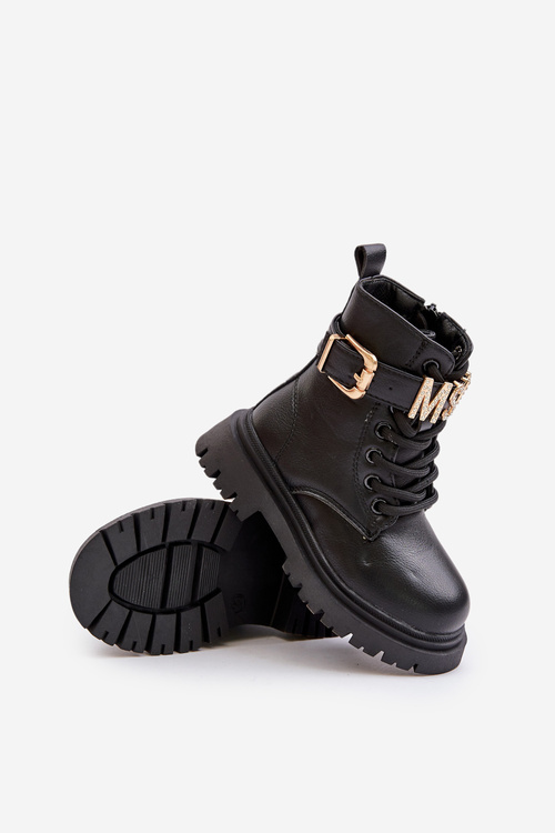 Черевики для дівчинки з екошкіри утеплені декоративним ремінцем Gilian чорного кольору