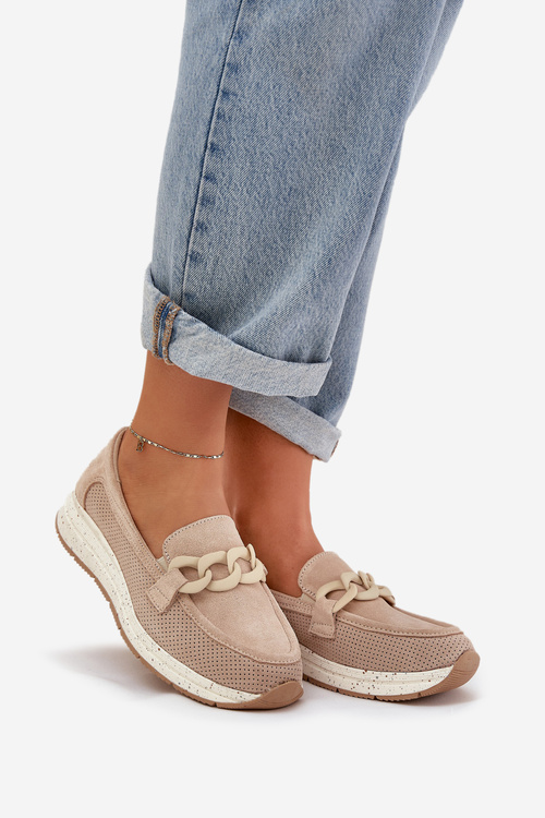 Замшеві Мокасини На Платформі З Ланцюгом D&A TW552 Бежеві