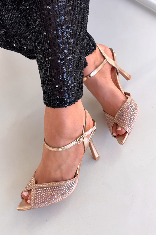 Жіночі босоніжки на високому каблуці з оздобленням Шампанське Peloria